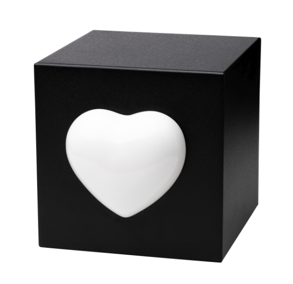 Tierurne Würfel mit Herz in schwarz, Herz weiß, 3,0 Liter