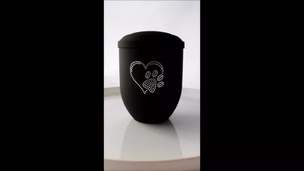 Produktvideo Tierurne Kupfer mit Herz-Pfoten-Kristallen Farbe anthrazit-velour